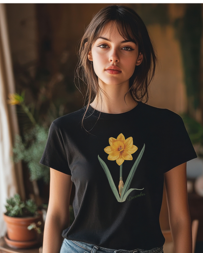 December Birth Flower Daffodil Botanical Tee — Vintage Floral Illustration