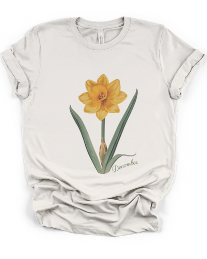 December Birth Flower Daffodil Botanical Tee — Vintage Floral Illustration