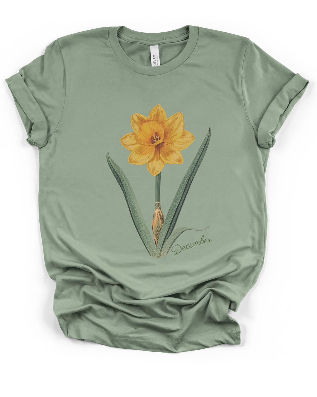 December Birth Flower Daffodil Botanical Tee — Vintage Floral Illustration