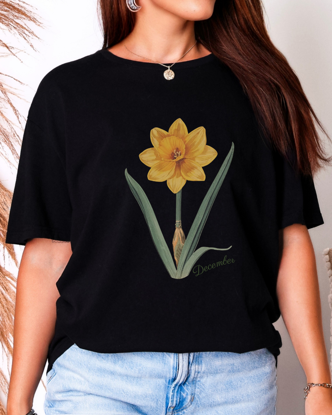 December Birth Flower Daffodil Botanical Tee — Vintage Floral Illustration