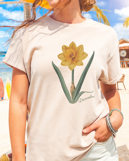 December Birth Flower Daffodil Botanical Tee — Vintage Floral Illustration
