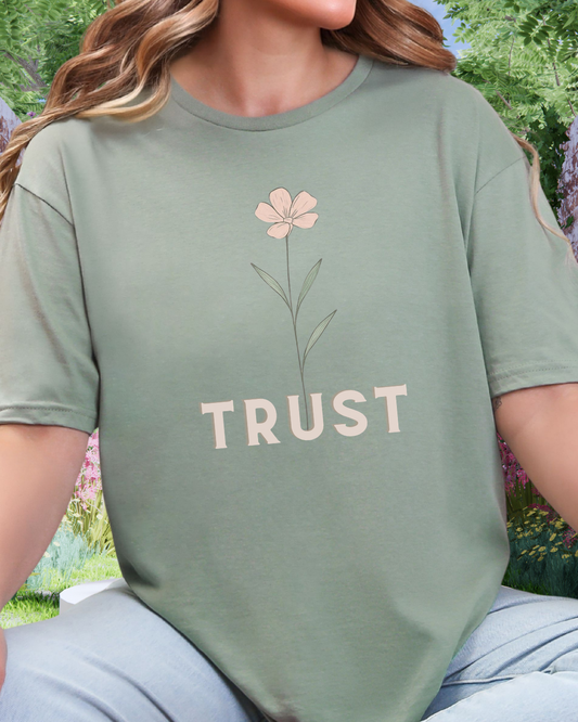 Trust Floral Tee — Minimalist Pastel Flower Graphic T-Shirt