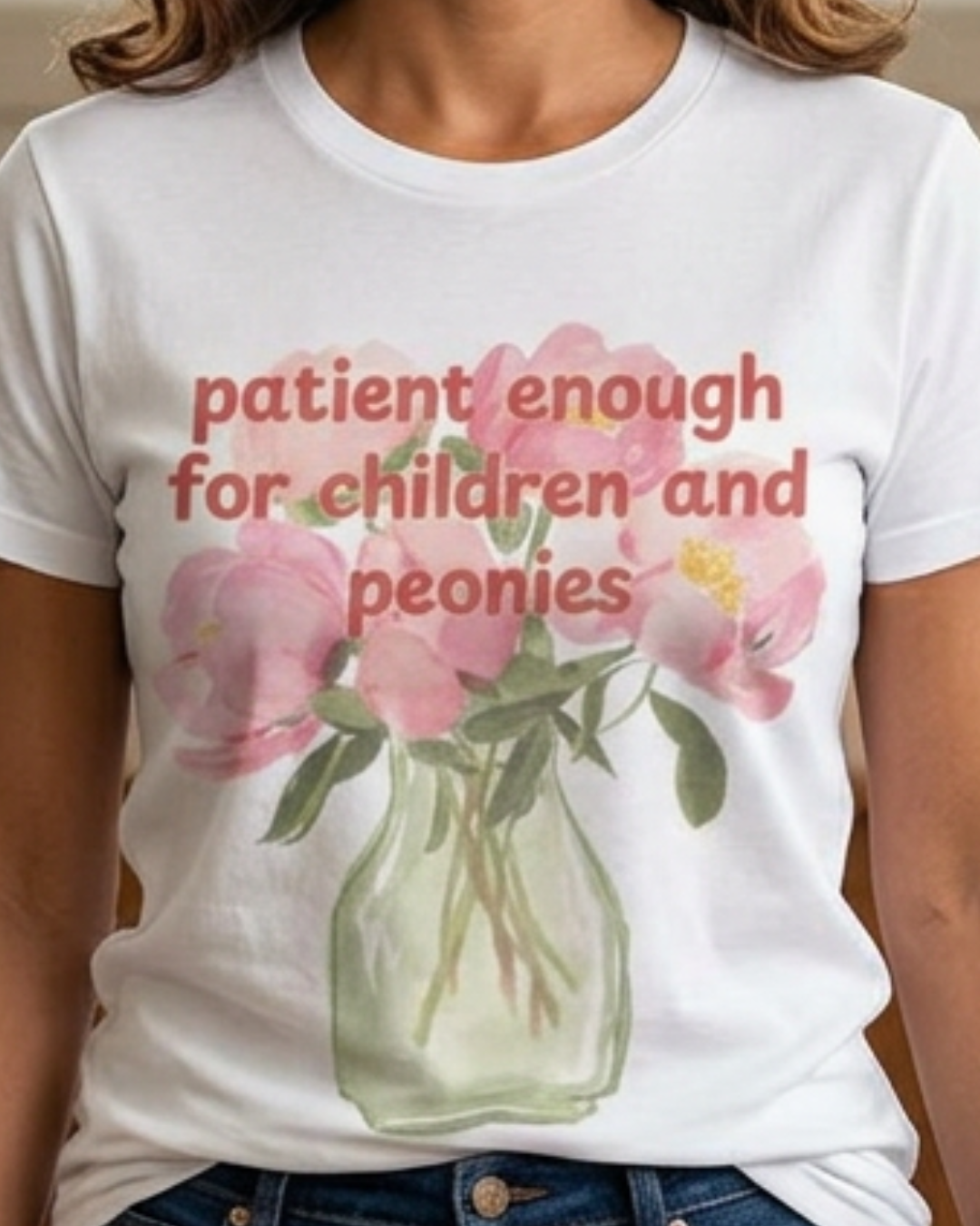 Patient enough for children and peonies - Teacher Floral Peony Tee