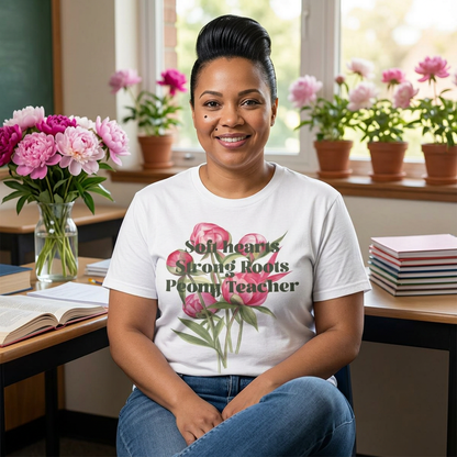 Soft Hearts, Strong Roots - Peony Teacher - Floral Tee for Teachers