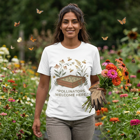 Pollinators Welcome Here - Flower Grower T-Shirt