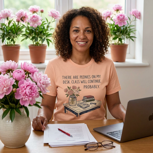 There Are Peonies On My Desk. Class Will Continue. Probably. - Floral Teacher Tee