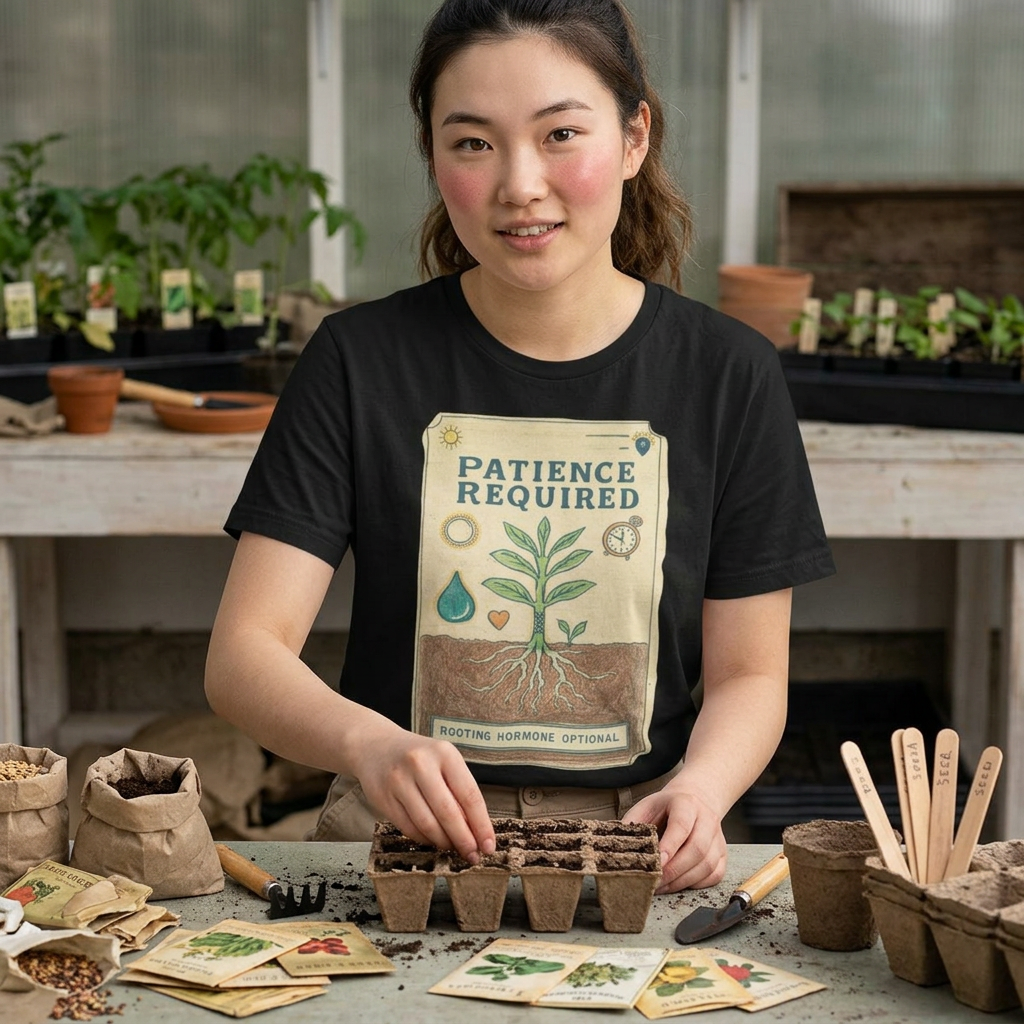 Patience Required Plant Tee — Gardening Inspirational T‑Shirt