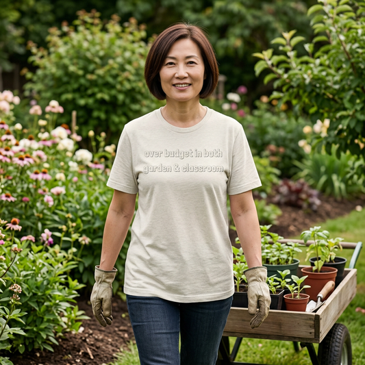 Over Budget in Both Garden & Classroom - Teacher and Gardner Funny Graphic Tee
