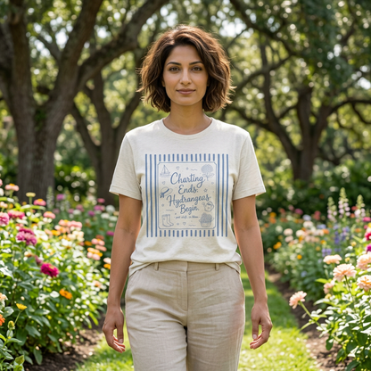 Charting Ends, Hydrangeas Begin T‑Shirt — Nautical Floral Summer Tee