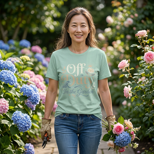 Off Duty in the Garden T‑Shirt — Floral Gardening Relaxation Tee
