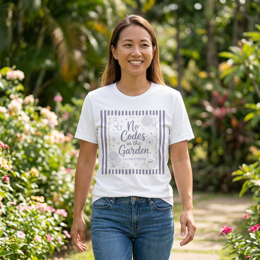 No Codes in the Garden Floral Tee — Relaxed Gardening Shirt