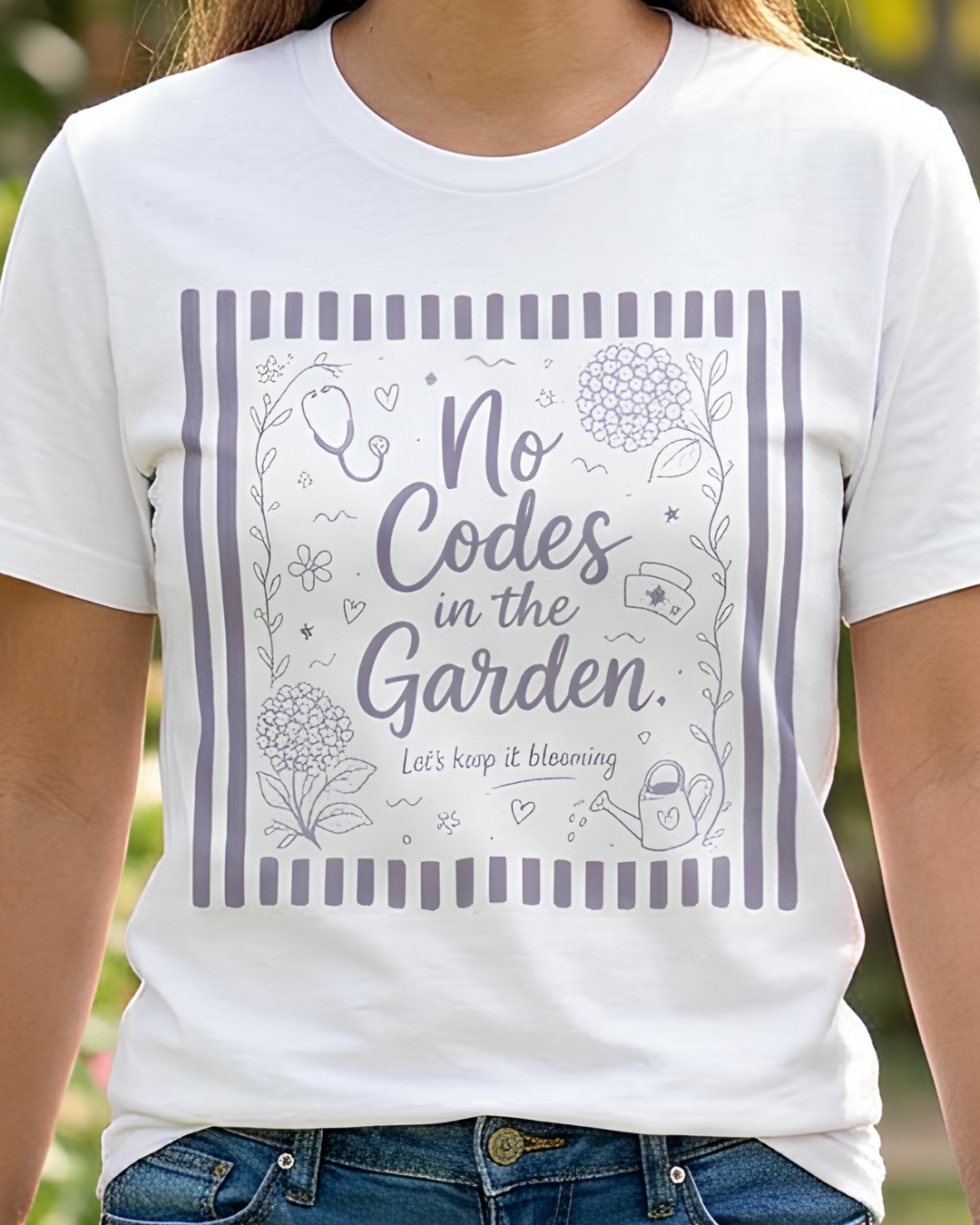 No Codes in the Garden Floral Tee — Relaxed Gardening Shirt