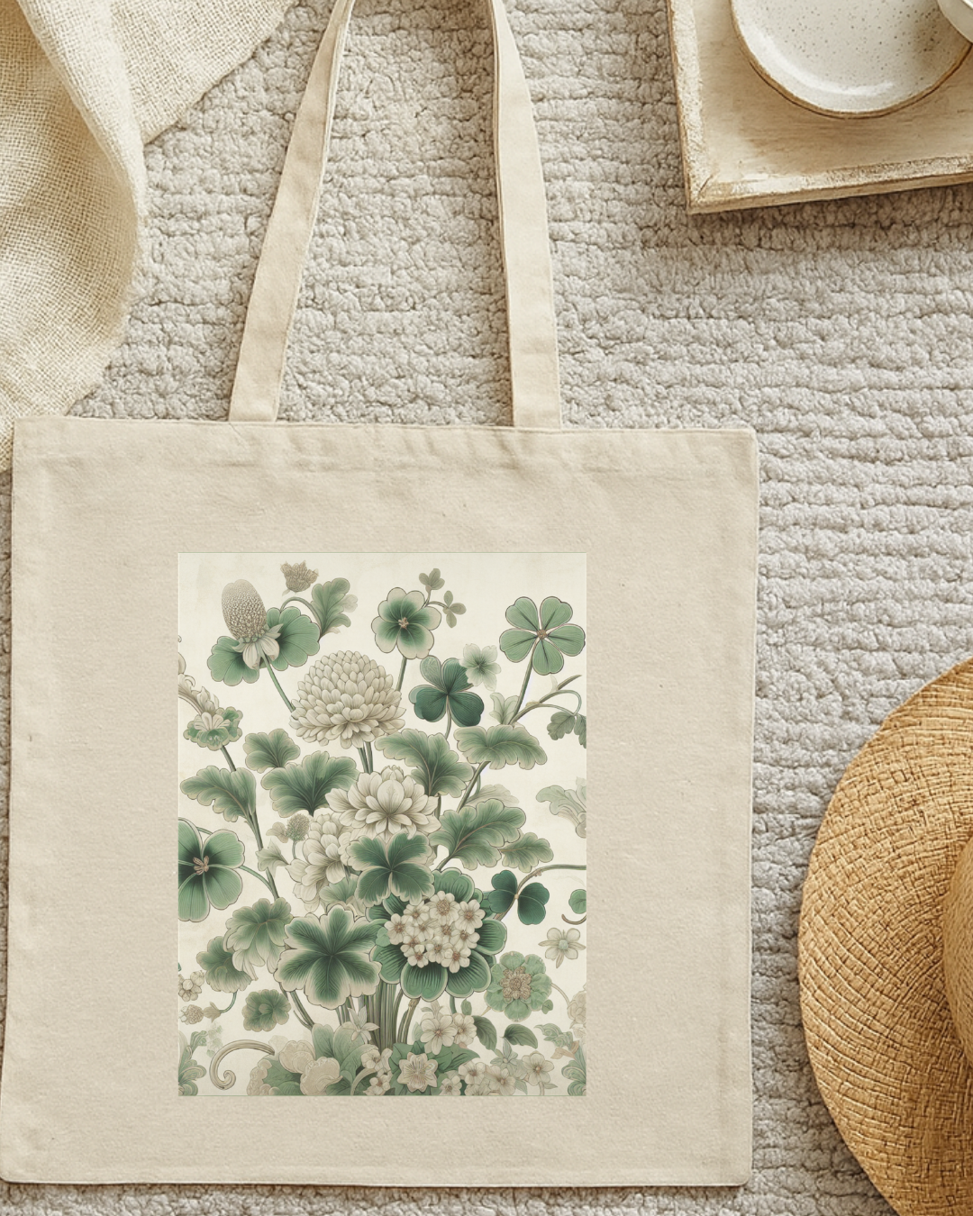 Chinoiserie Clover Botanical Tote Bag