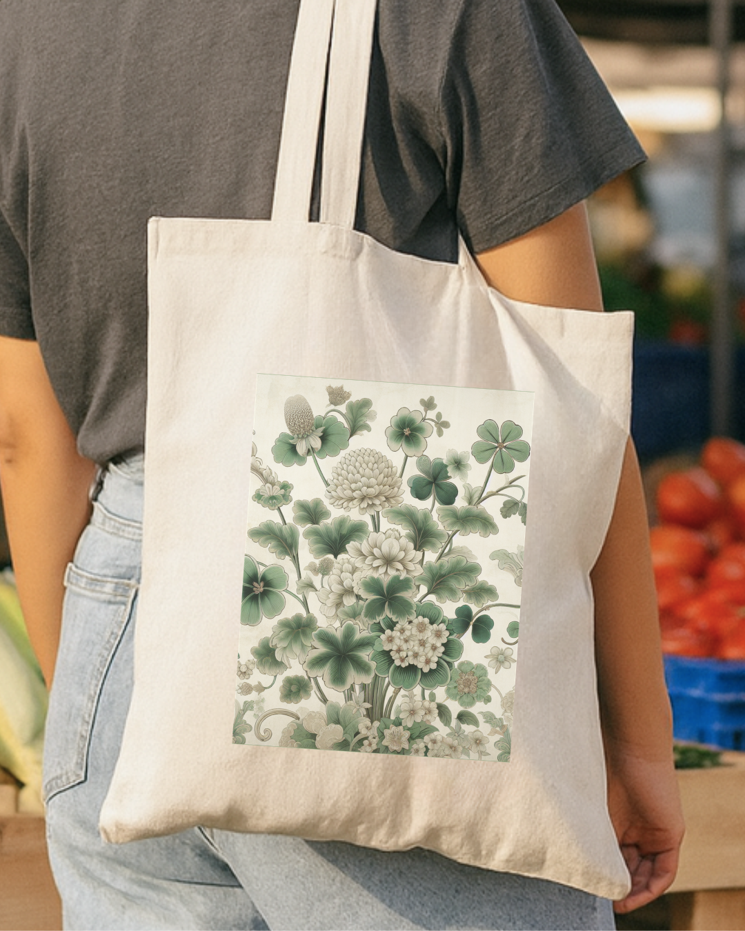 Chinoiserie Clover Botanical Tote Bag