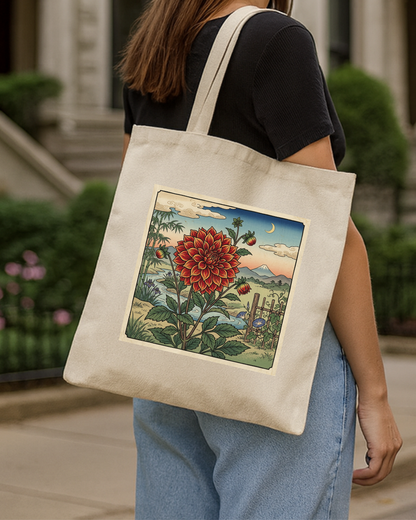 Japanese Woodblock Red Dahlia