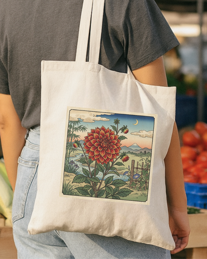 Japanese Woodblock Red Dahlia