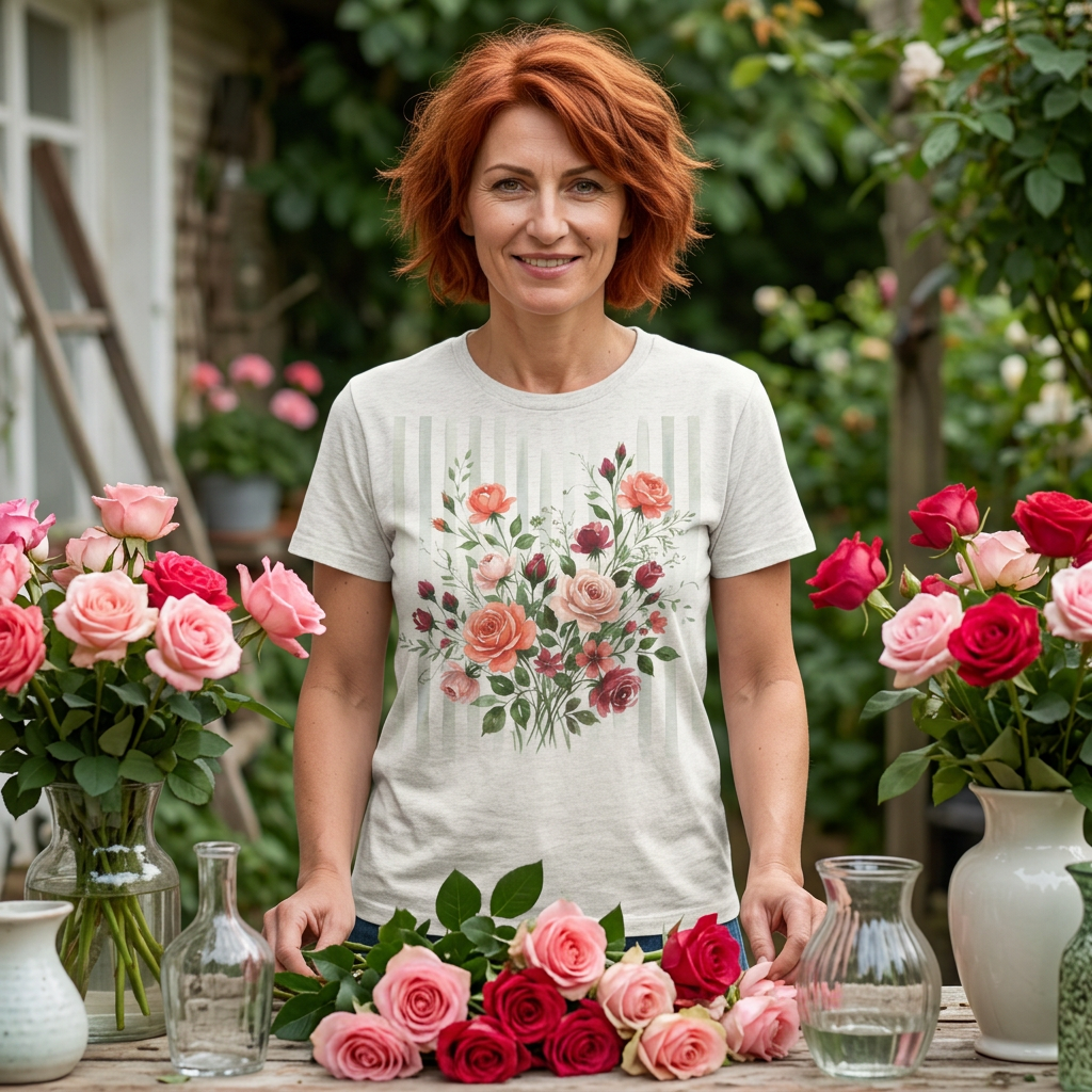 Vintage Rose Bouquet Striped Tee