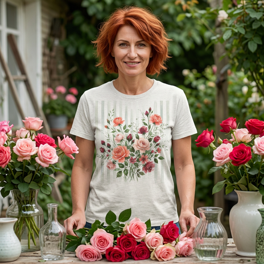 Vintage Rose Bouquet Striped Tee