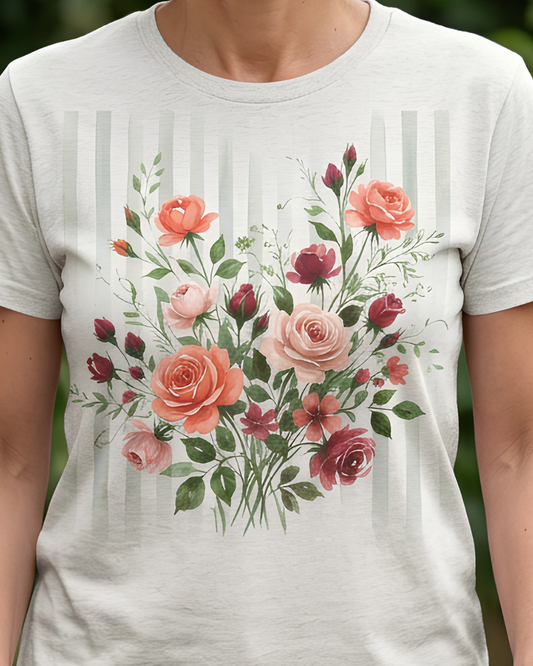 Vintage Rose Bouquet Striped Tee