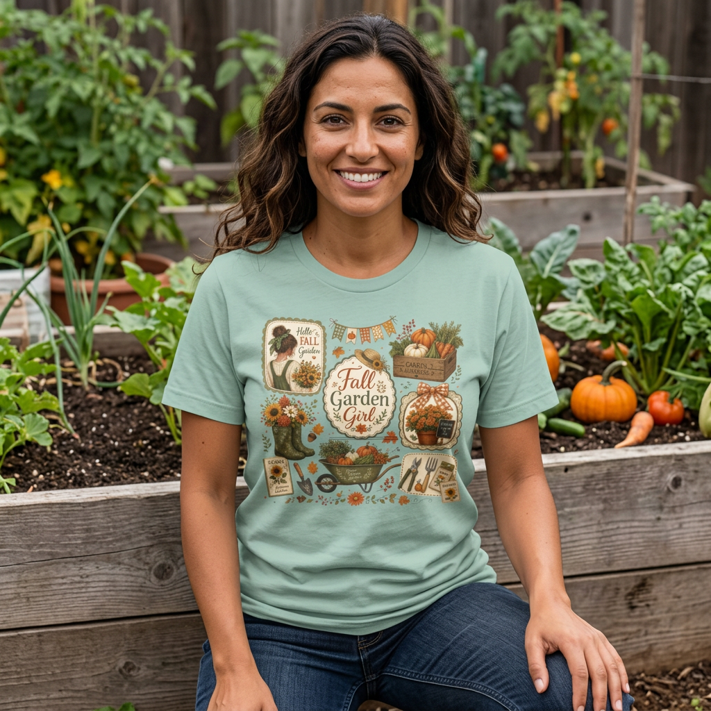 Fall Garden Girl with Leaves Tee