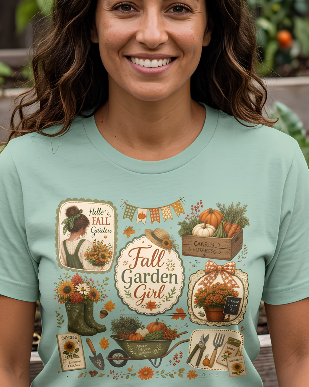 Fall Garden Girl with Leaves Tee