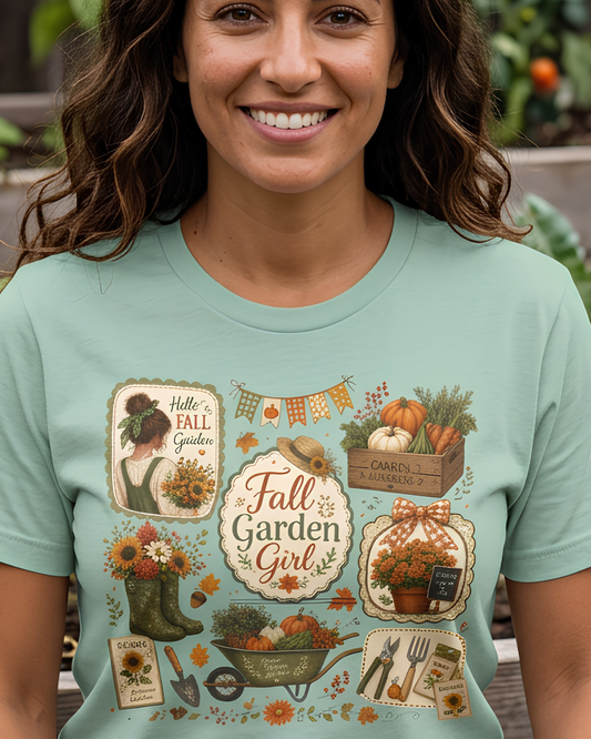 Fall Garden Girl with Leaves Tee