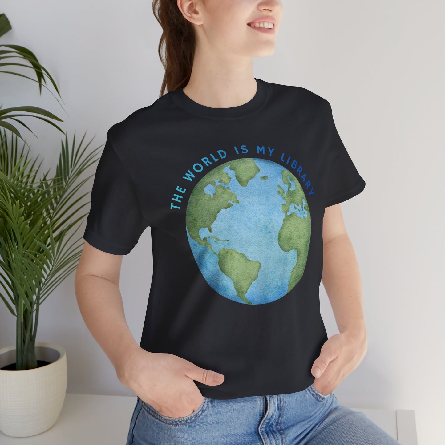 The World Is My Library T-Shirt — Earth Illustration Reading Travel Tee