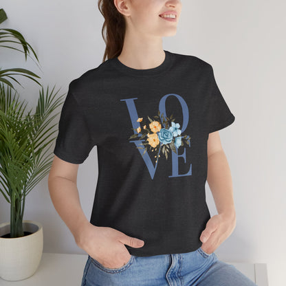 LOVE Blue Typography with Blue & Yellow Flowers