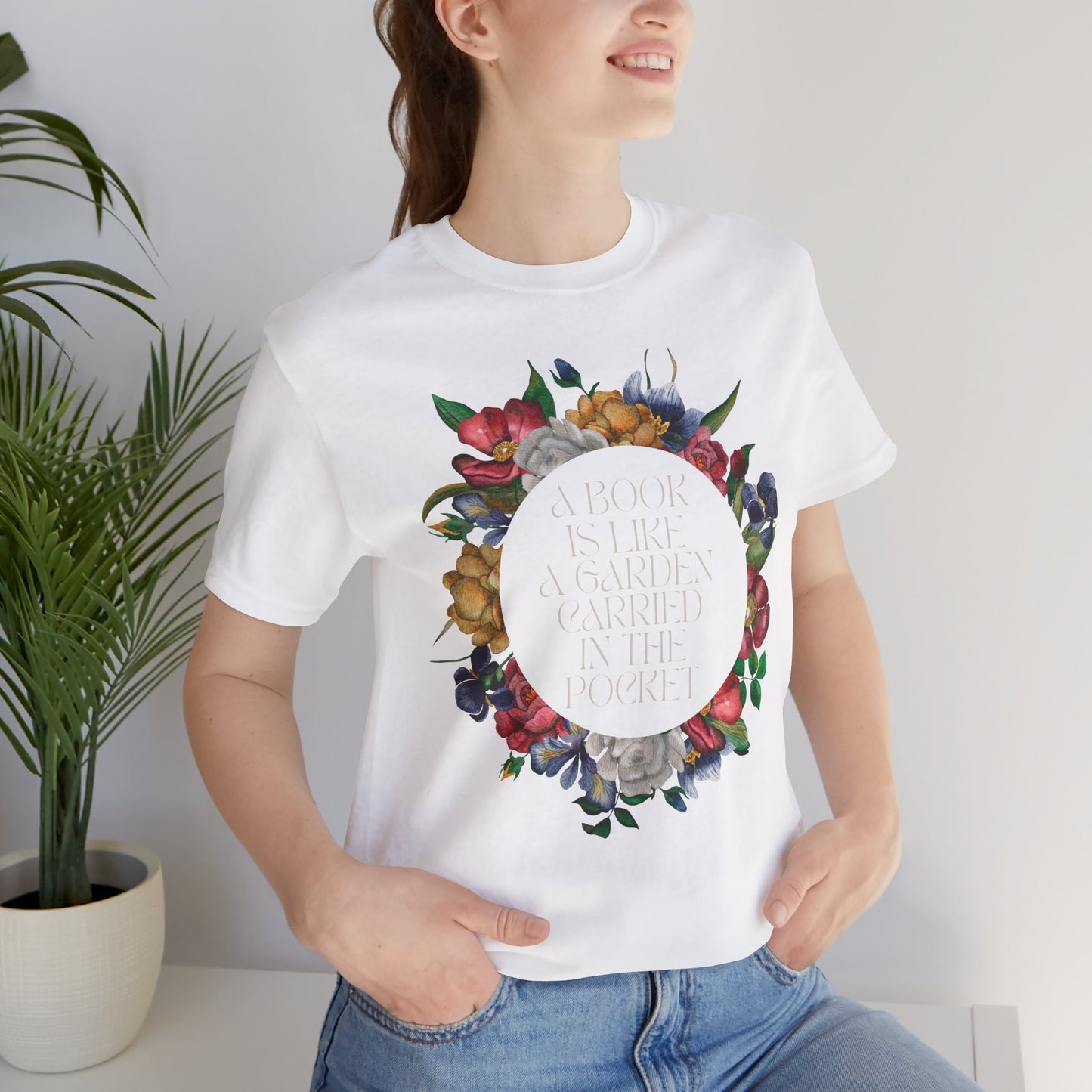 A Book Is Like a Garden Shirt – Literary Floral Quote Tee for Book Lovers