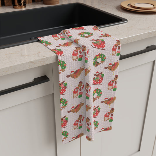 Christmas Dog & Wreath Microfiber Tea Towel – Festive Holiday Kitchen Décor