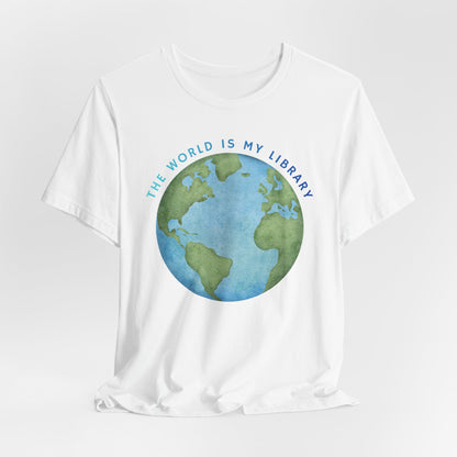 The World Is My Library T-Shirt — Earth Illustration Reading Travel Tee