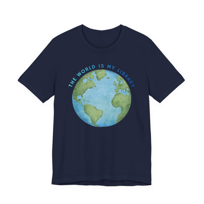 The World Is My Library T-Shirt — Earth Illustration Reading Travel Tee