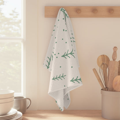 Evergreen Sprig Microfiber Tea Towel – Minimal Holiday Forest Kitchen Towel