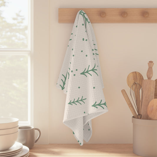 Evergreen Sprig Microfiber Tea Towel – Minimal Holiday Forest Kitchen Towel
