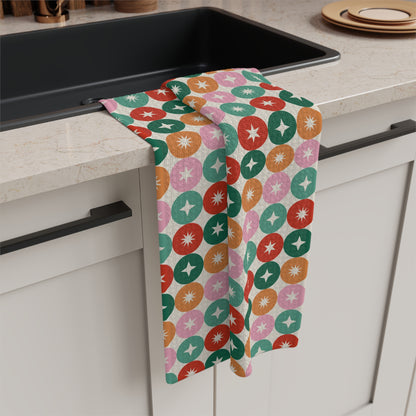 Retro Star Dot Tea Towel — Colorful Midcentury Kitchen Microfiber Towel