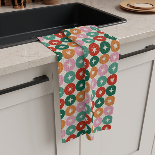Retro Star Dot Tea Towel — Colorful Midcentury Kitchen Microfiber Towel