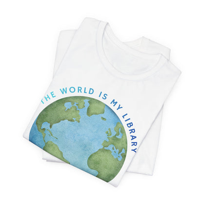 The World Is My Library T-Shirt — Earth Illustration Reading Travel Tee