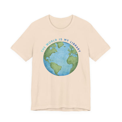 The World Is My Library T-Shirt — Earth Illustration Reading Travel Tee