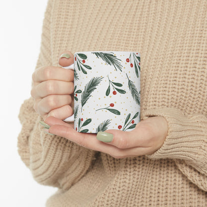 Holiday Sprig Ceramic Mug — Christmas Pine & Berry 11oz/15oz