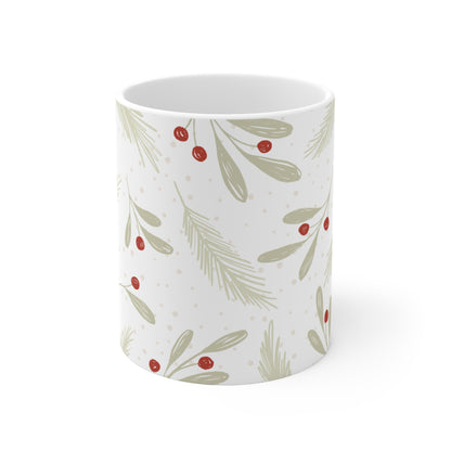 Holiday Pine & Berries Mug — 11oz Christmas Cup