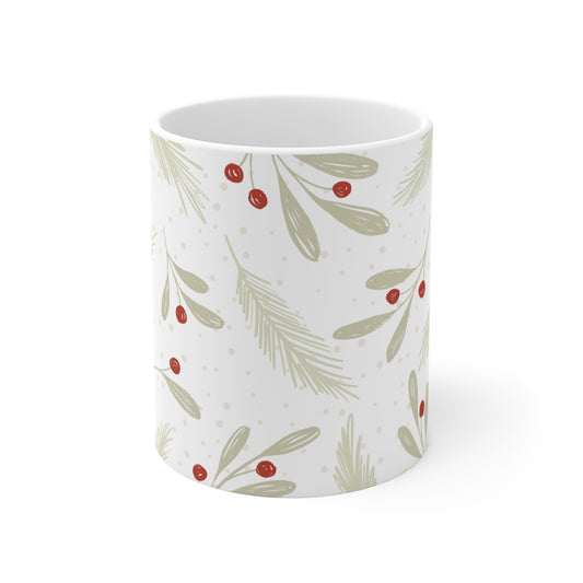 Holiday Pine & Berries Mug — 11oz Christmas Cup