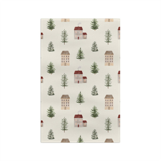 French Cottagecore & Pine Microfiber Tea Towel — Neutral Winter Kitchen Decor