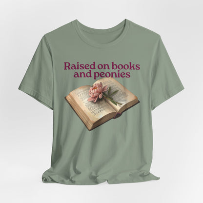 Raised on Books and Peonies T-Shirt — Floral Book Lover Tee