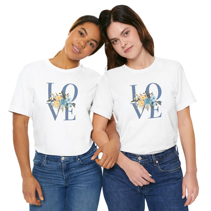 LOVE Blue Typography with Blue & Yellow Flowers