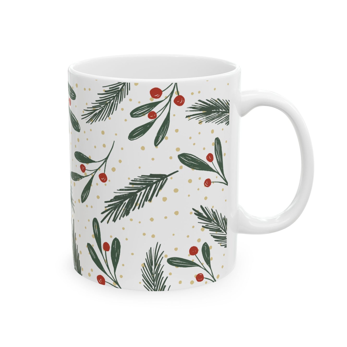 Holiday Sprig Ceramic Mug — Christmas Pine & Berry 11oz/15oz