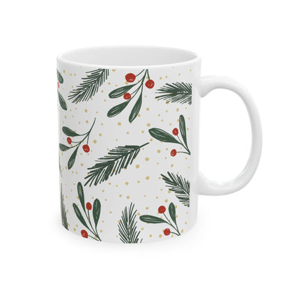 Holiday Sprig Ceramic Mug — Christmas Pine & Berry 11oz/15oz