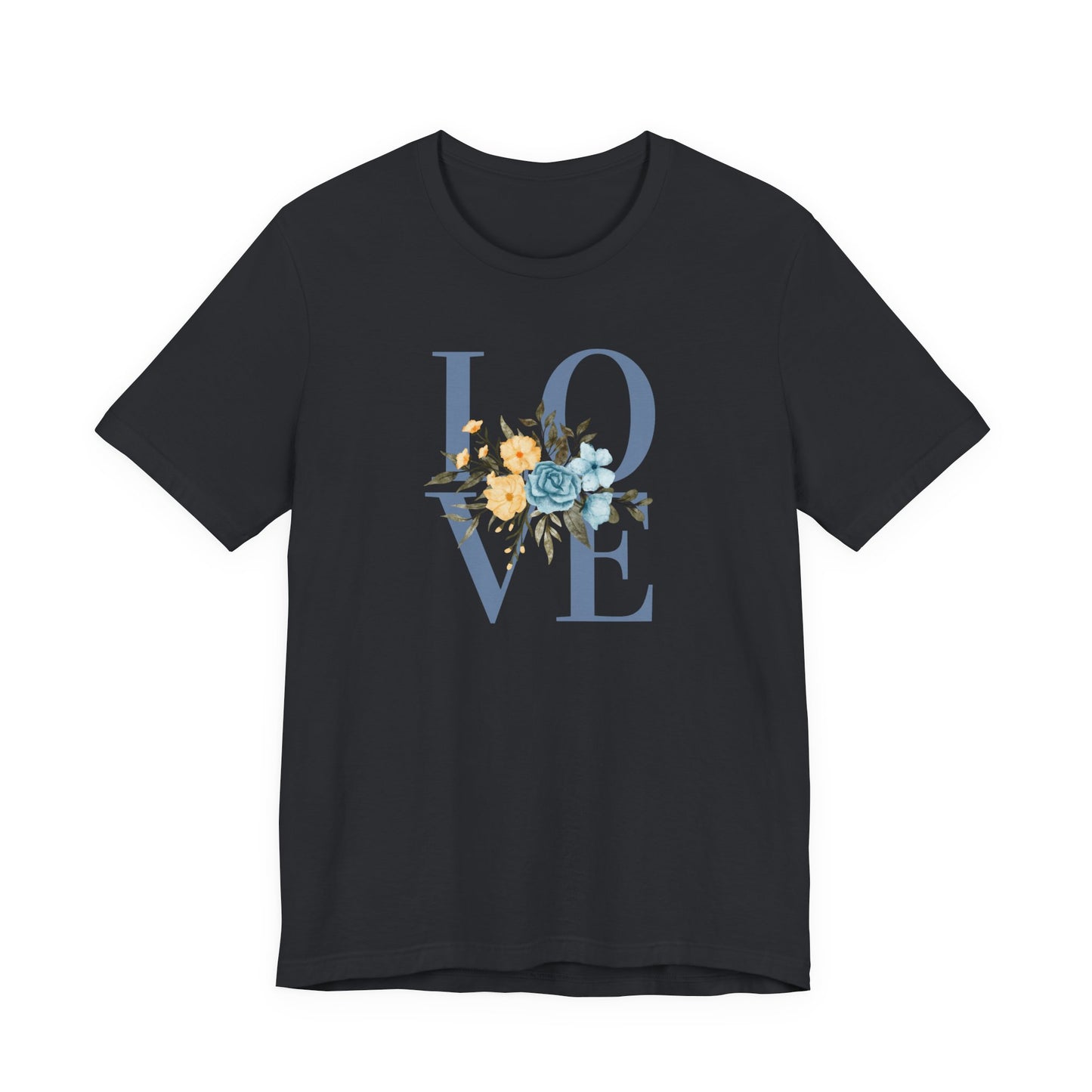 LOVE Blue Typography with Blue & Yellow Flowers