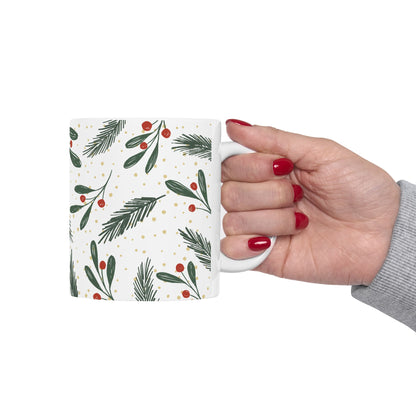 Holiday Sprig Ceramic Mug — Christmas Pine & Berry 11oz/15oz
