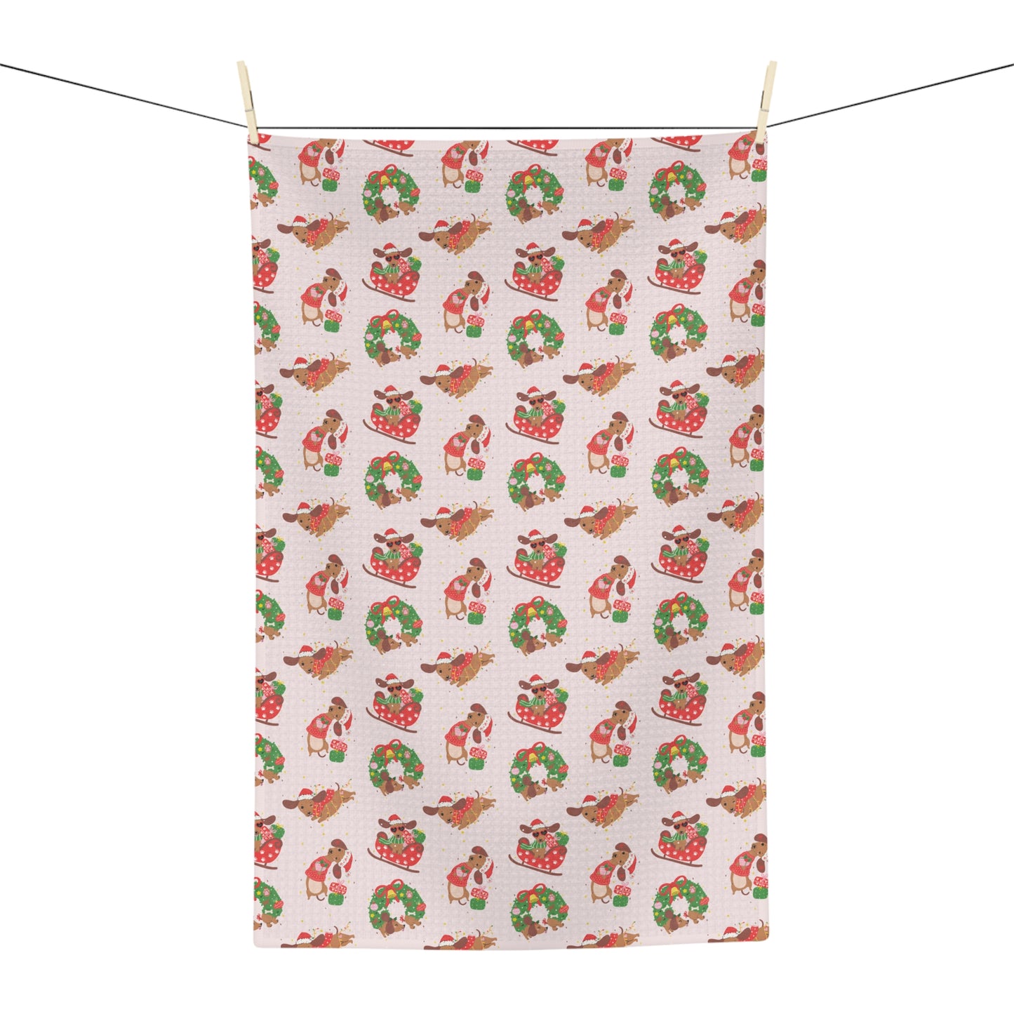 Christmas Dog & Wreath Microfiber Tea Towel – Festive Holiday Kitchen Décor