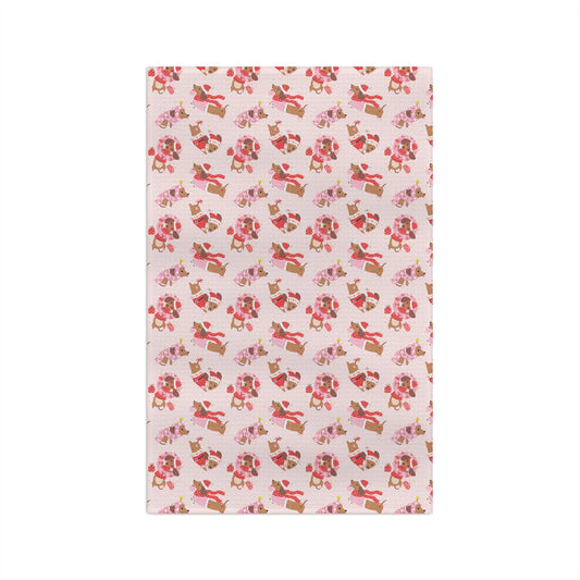 Pink Santa Dog Microfiber Towel- Holiday Decorating and Gifting